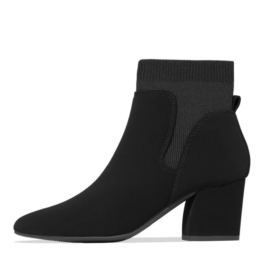 New Stretchy Sock Ankle Booties Block Heel Slip On - Picture 3 of 5
